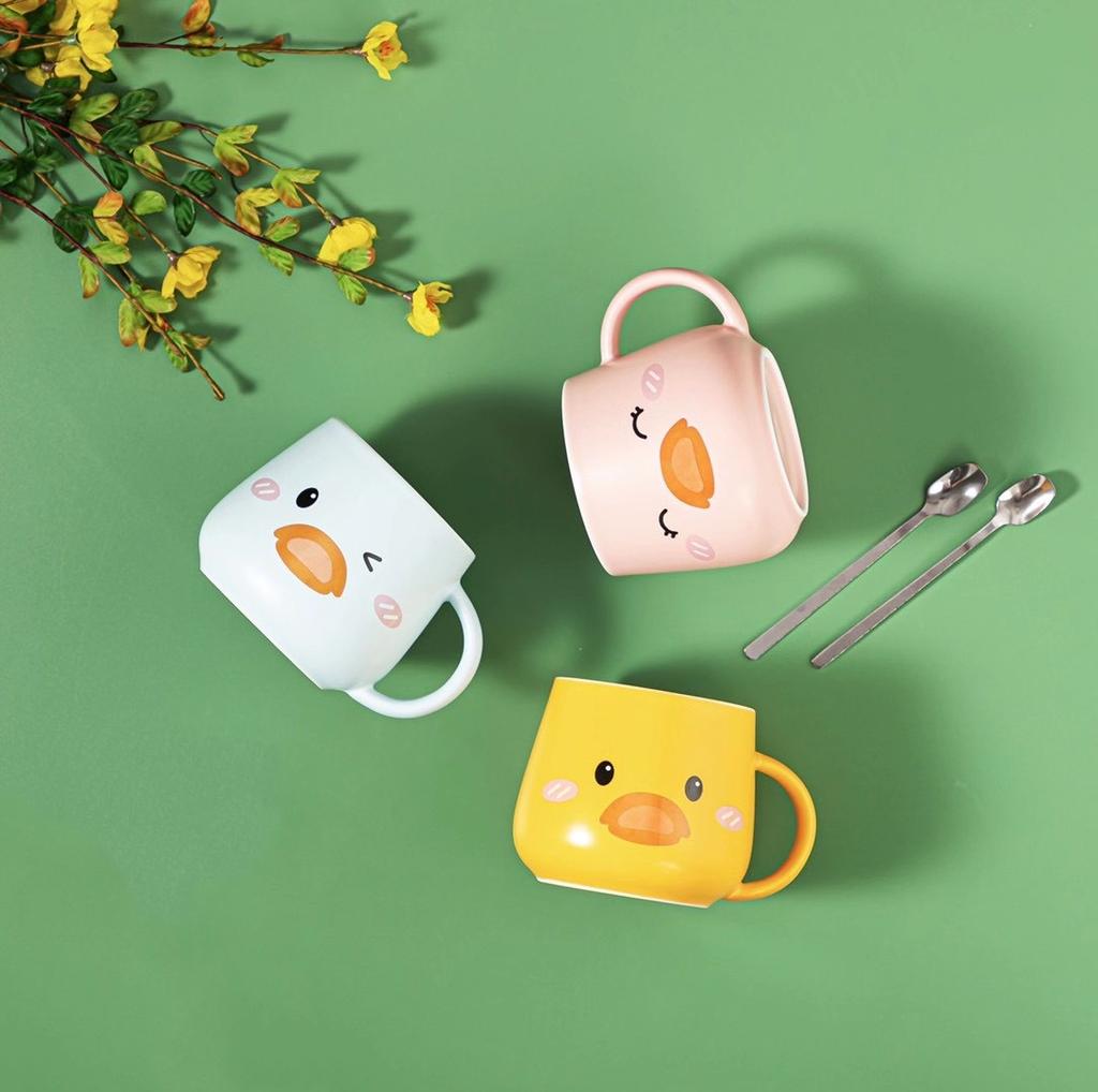 Cartoon Duck Hooded Duckling Cup Ceramic Cup With Porcelain Lid Student Gift Cup Couple Mug Creative