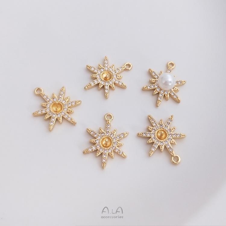 

14K Gold Filled Zircon Starburst Snowflake Pearl Charm Clavicle Necklace Pendant