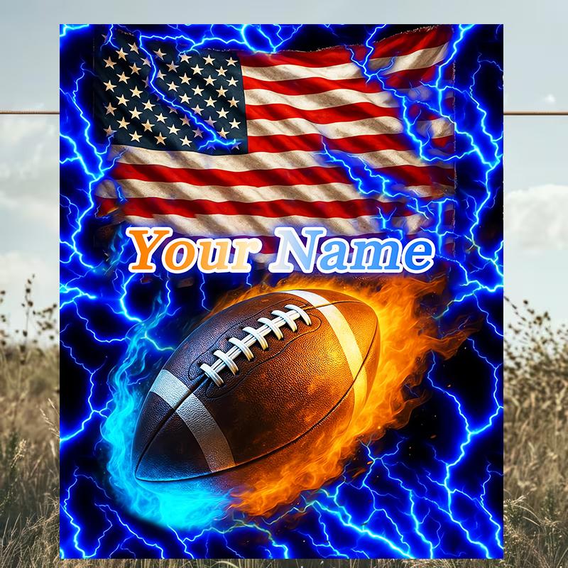 1PC Custom Name American Football Firework outdooor Flannel blankets Patterns Throw Blanket All-Season Soft Gift for Couch, Bed, Camping gifts