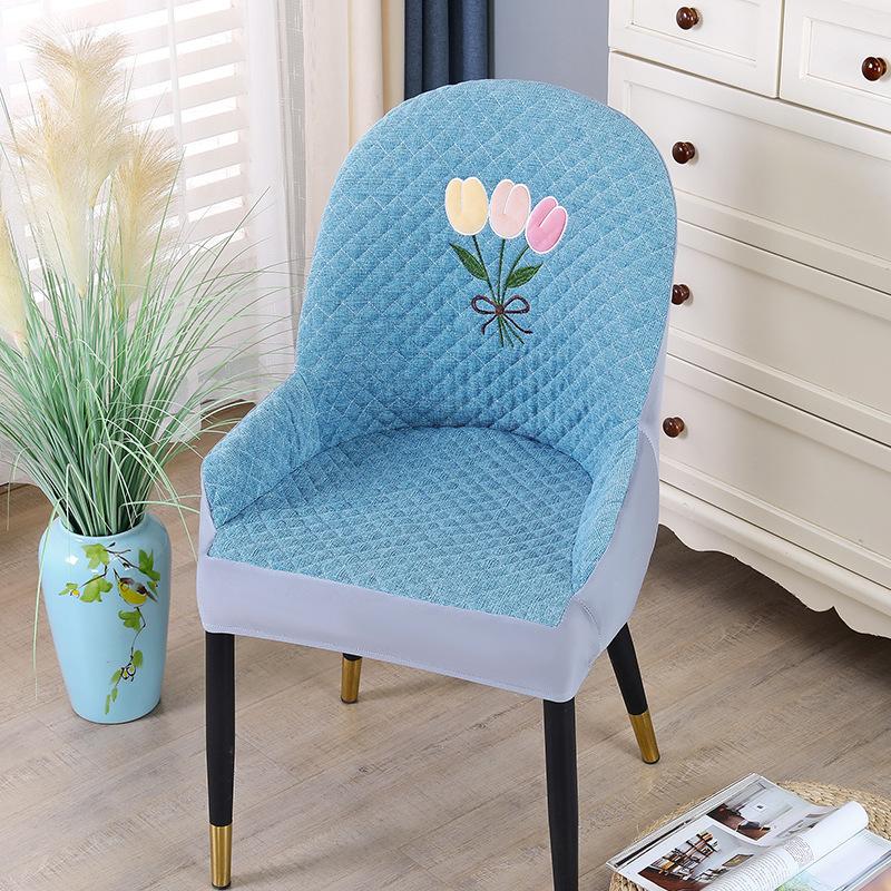 Nordic One-piece Dining Chair Cover Household Elastic Chair Set Dining Table Fabric Stool Set Simple Modern Large Curved Chair Cover