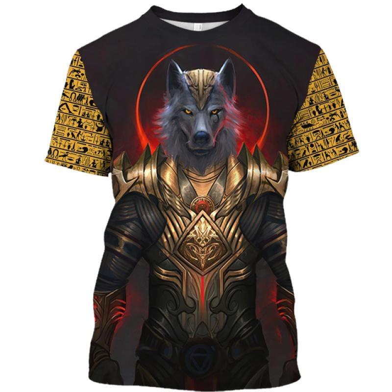 Ägyptisches Pharaonenmuster Herren T-Shirt Gold Einzigartige Persönlichkeit Trend O-Ausschnitt T-Shirts Ägypten Anubis Sensenmann Kurzarm Tee