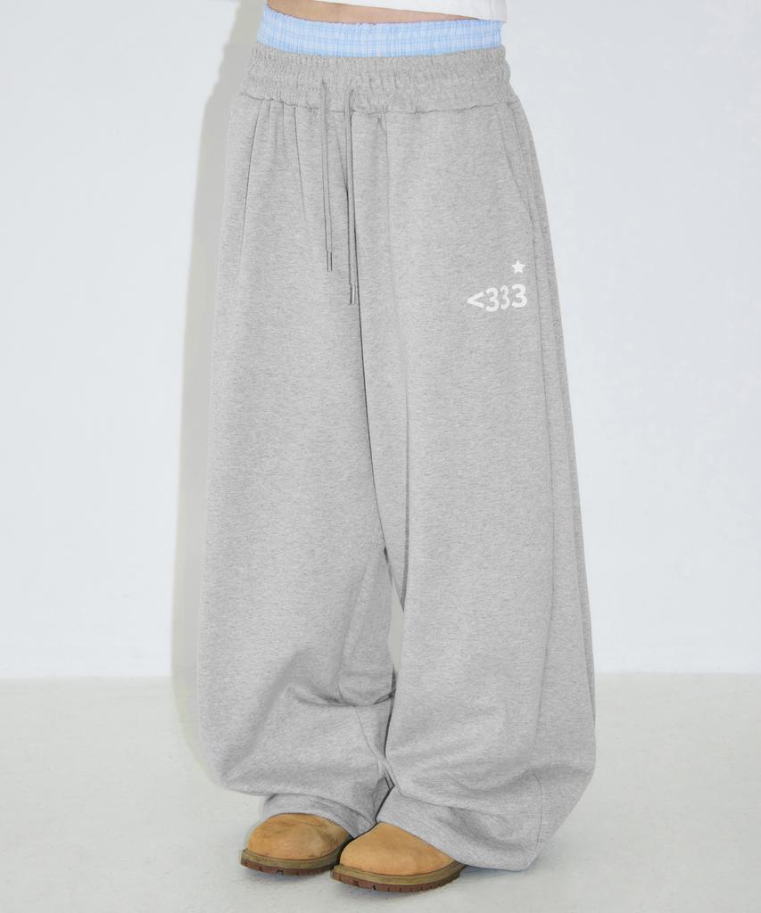 Seulliggeullou Love Emoji Check Layered Sweatpants [Gray]