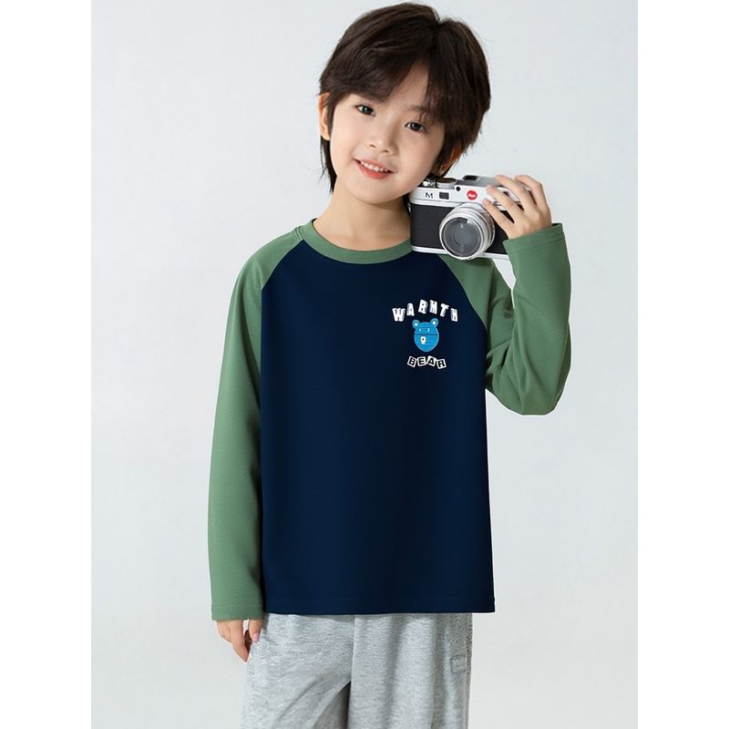 Children's Clothing Autumn New Style Raglan Sleeve Long-Sleeved T-Shirt for Older Children, Korean Style Cartoon Print Base Shirt for Boys and Girls