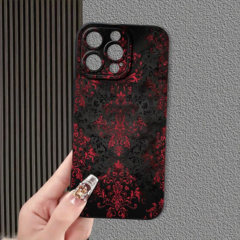 Red and black Gothic style phone case suitable for iPhone 17 16 15 14 13 12 11 Pro/Max/Plus anti drop and shockproof back cover