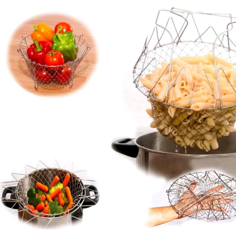 

JJTHNCR Foldable Steam Rinse Strain French Fry Chef Basket Magic Folding Basket Mesh Basket Strainer Kitchen Cooking Tools слоновая кость