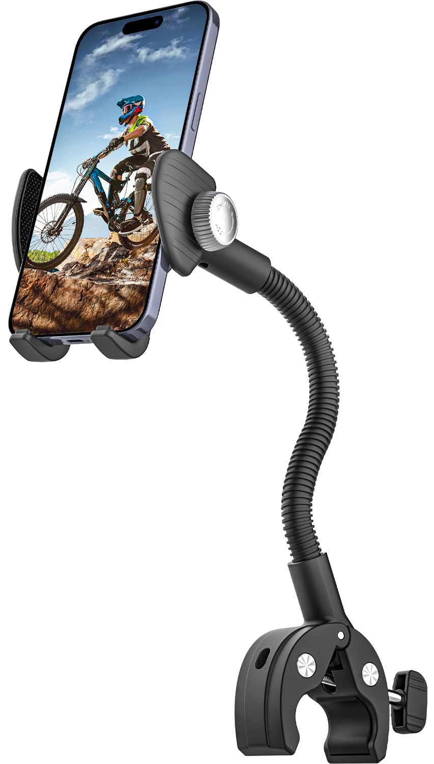 

woleyi Держатель для смартфона на фитнес-велосипед, прочная металлическая стойка для велотренажера, крепление для руля велосипеда, коляски, инвалидной коляски, микрофонная стойка чёрный