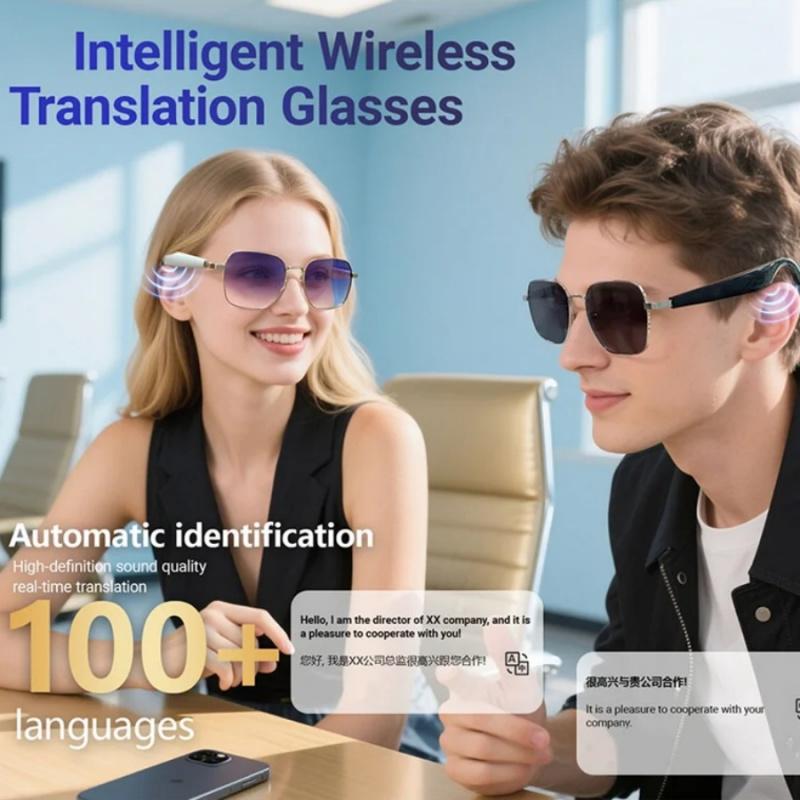 1 pair Smart Bluetooth Glasses Multi language Real time Translation Glasses Playing Music Calling Earphones Fashion Sunglasses