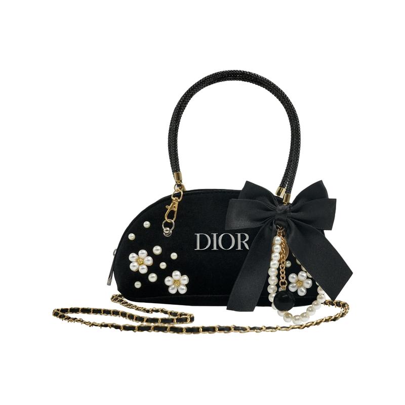 

DIOR Bag [Customized Cosmetic Bag] Wanhualong Mohuadan Black Semi-circle Velvet Romantic Love Confession Classic Retro Pearl Versatile High-end чёрный