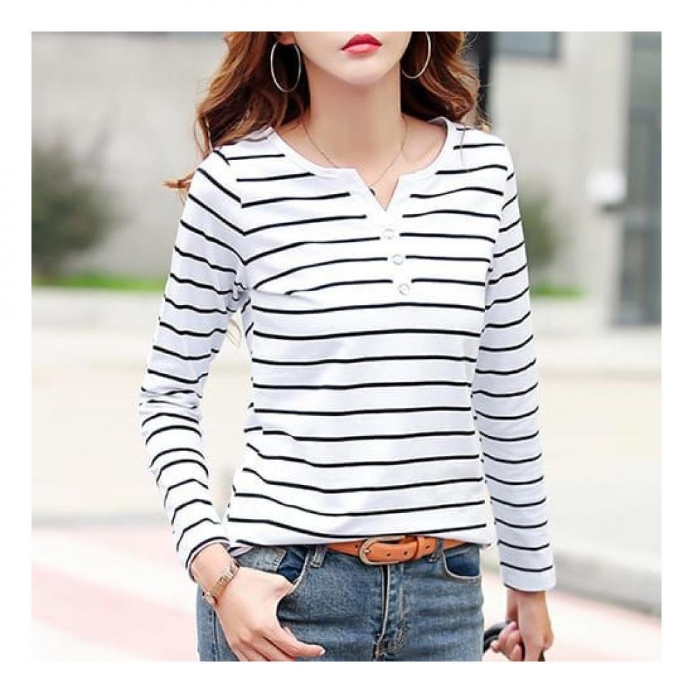 Navava Men Casual STripe BuTTon PoinT Long Sleeve T shirT nT1322