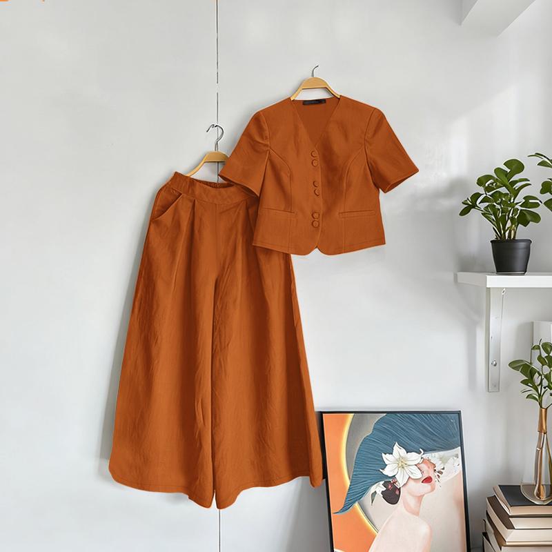 

ZANZEA Women Short Sleeve Blouse and Pants Summer Two Piece Suit Sets S