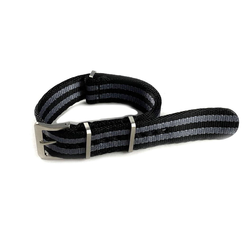 Naval watch Premium G10 Nylon Black with Two Gray Stripes Co. NATO-type Strap, (22mm)