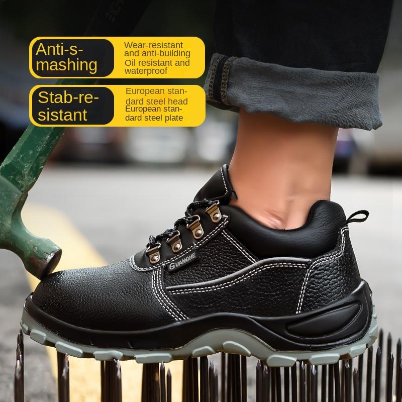 Labor Insurance Shoes Anti-smashing and Anti-piercing Cowhide Wear-resistant Construction Site Workshop Anti-compression Safety Work Shoes