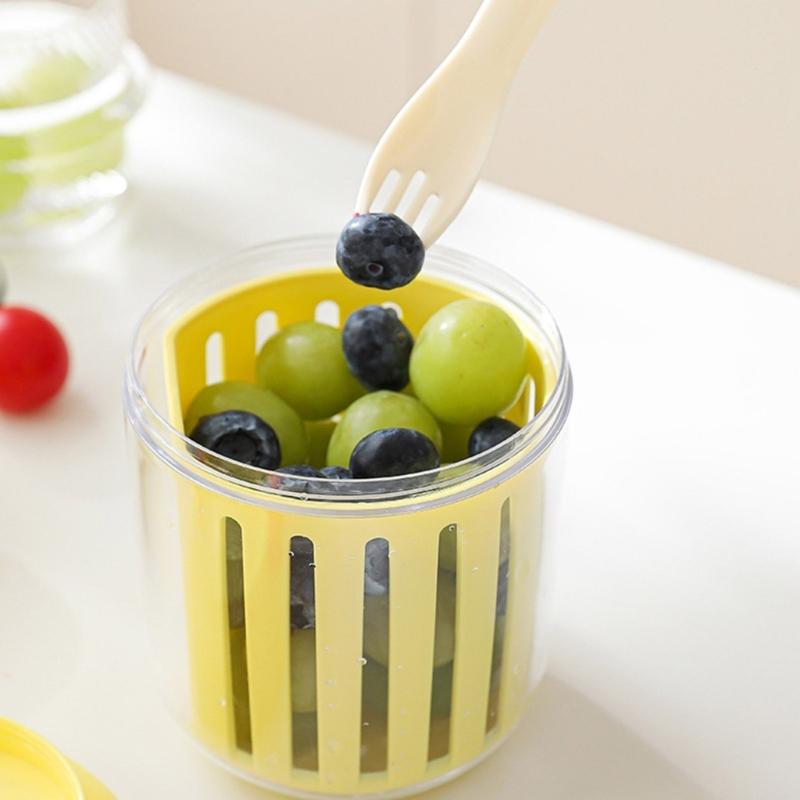 Vegetable Fruit Shaker Cup with Detachable Sauce Compartment Portable Large Capacity Breakfast Storage Container