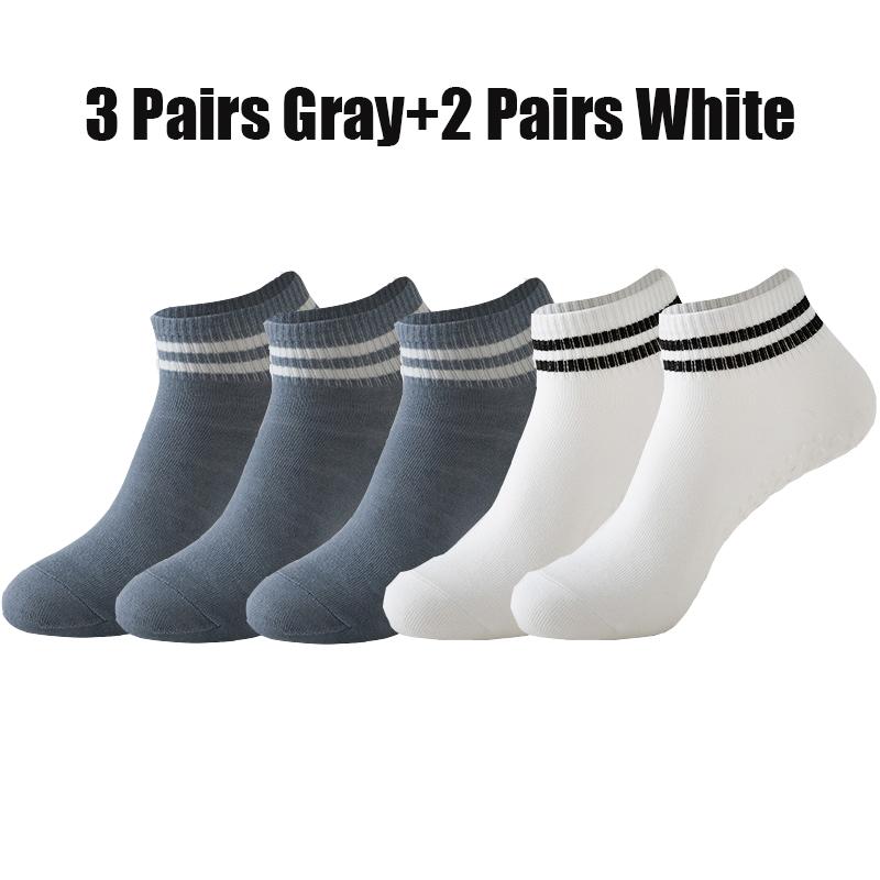 5 Pairs Yoga Socks for Women Double Stripes Socks Non Slip Pilates Yoga Grip Socks Women Sport Gym Workout Athletic Short Socks