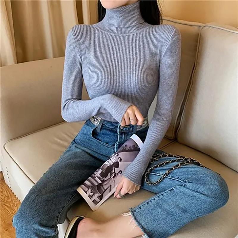 Autumn Winter Sweater Women Turtleneck Sweaters Knitted Jumper Solid Long Sleeve Slim Pullover Sweater Women Korean Fashion Basic Top Clothes
