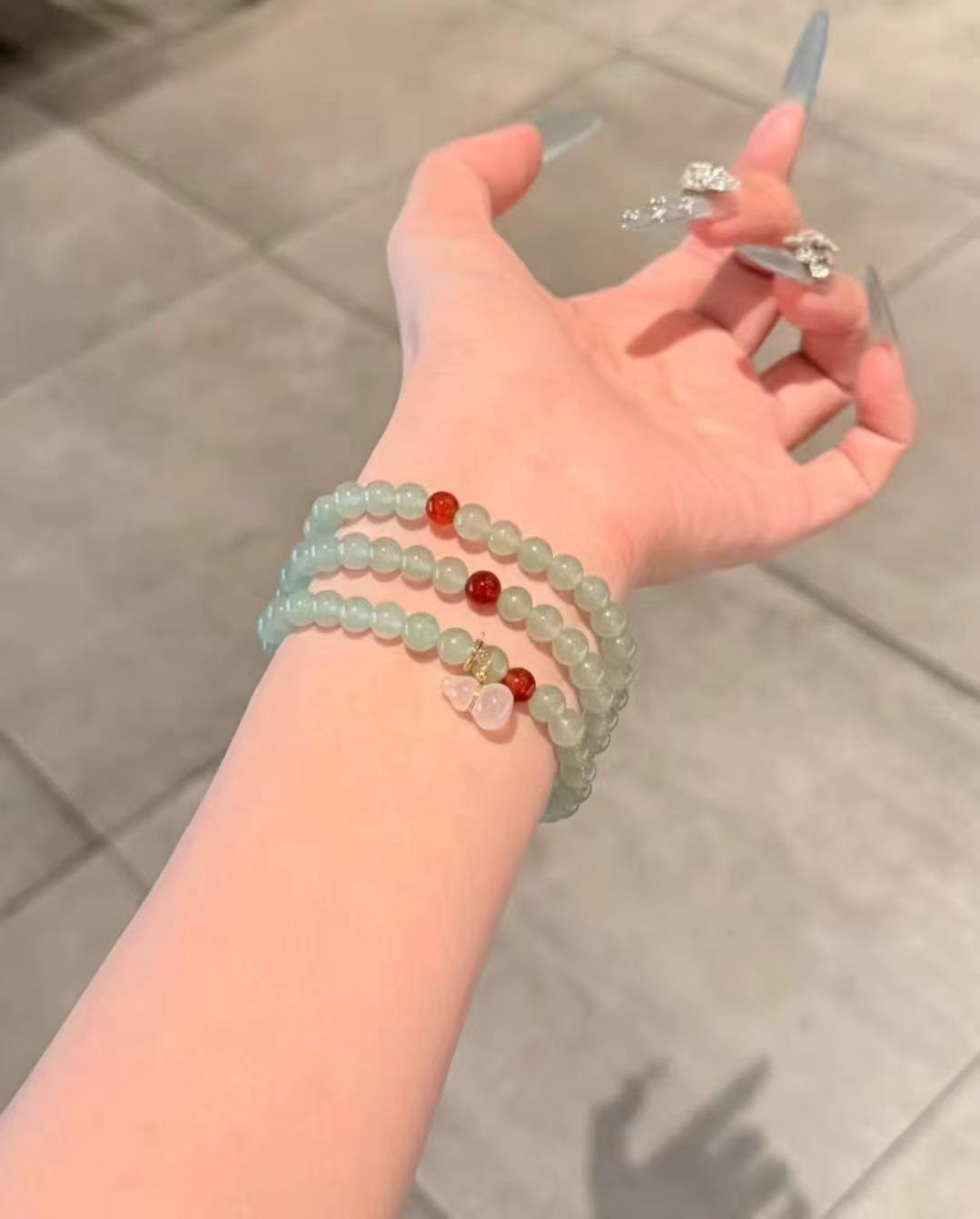 Unisex Zodiac Aventurine  Agate Beaded Tower Bracelet Aventurine Red Agate Version