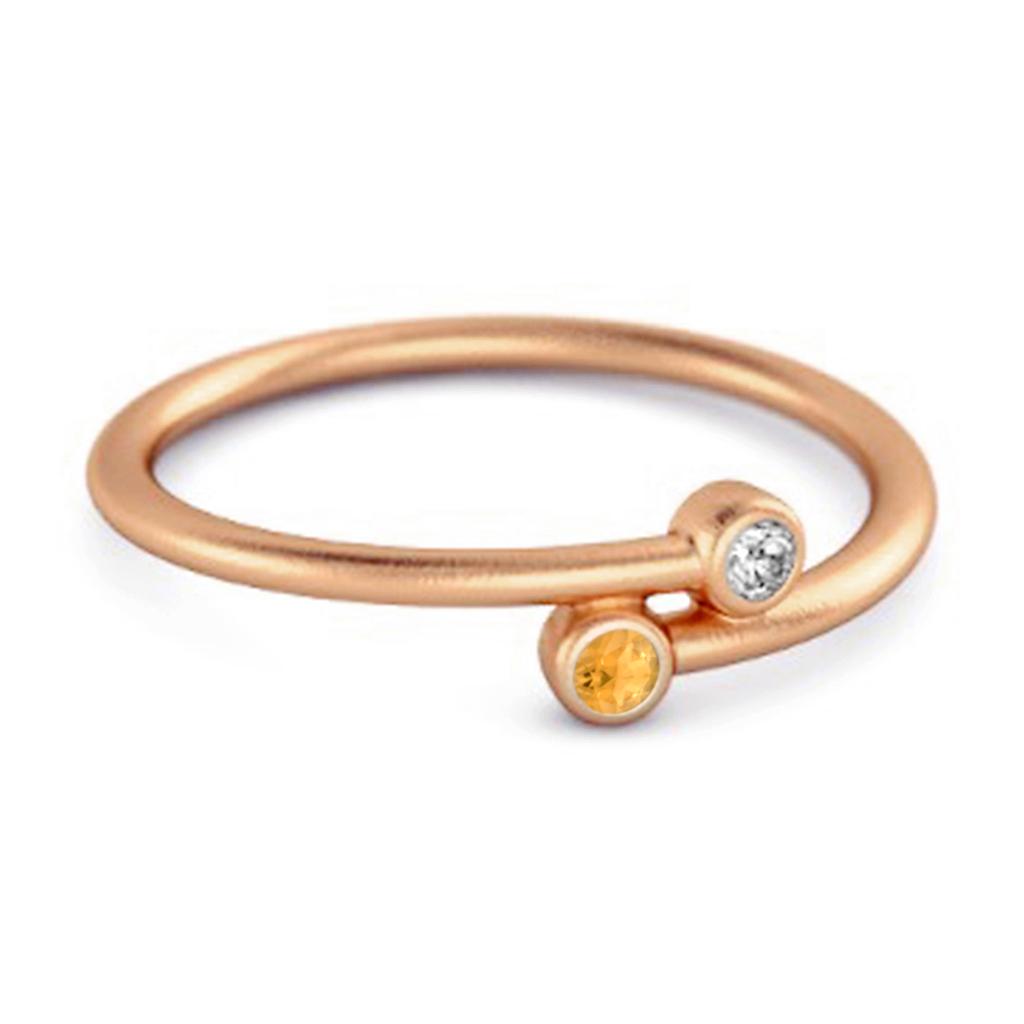 Citrine White Topaz Minimalist Bypass Ring - 925 Sterling Silver Rose Gold Vermeil
