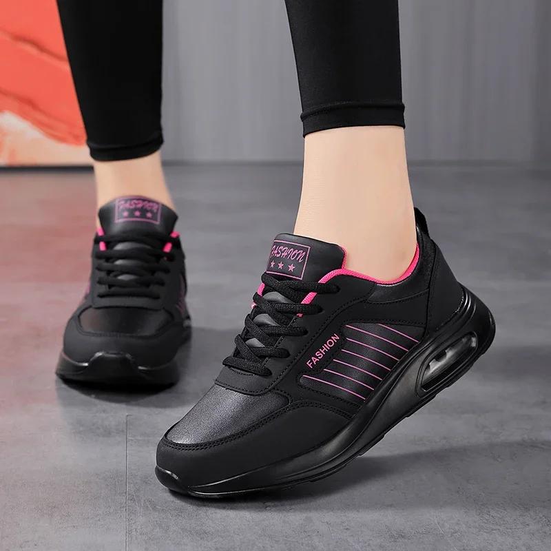 Fashion Women Running Shoes for Gym Waterproof Black Sneakers Sports Chunky Platform Fashion Autumn Non-slip Casual Ladies Fitness Walki