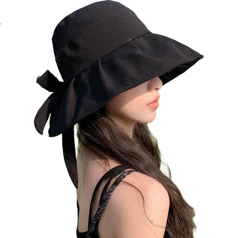 XUEXIMAN New Sun Protection Hat for Women, Summer Black Gel UV-Resistant Bowler Fisherman Hat with Wide Brim for Face And Sun Protectio