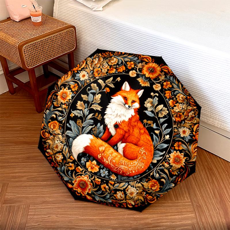 1 PC Automatic Folding Umbrella - Flowers and Animals Pattern, Portable & Foldable Design with 8 Ribs, Christmas Birthday Gifts