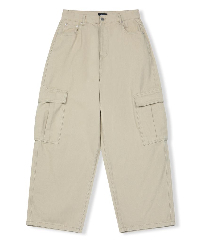 Mubeun Curved Wide Cargo Pants Beige
