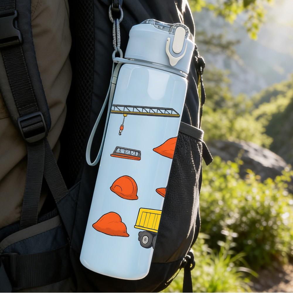 1PC Heavy Construction Vehicle 750ml Color Plastic Sports Water Bottle Leakproof Flip Straw Lid Suitable for Sports Office Home Use