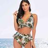 Women Print Swimsuit V Neck Two Piece Swimwear Ruched High Waist Bikini Set