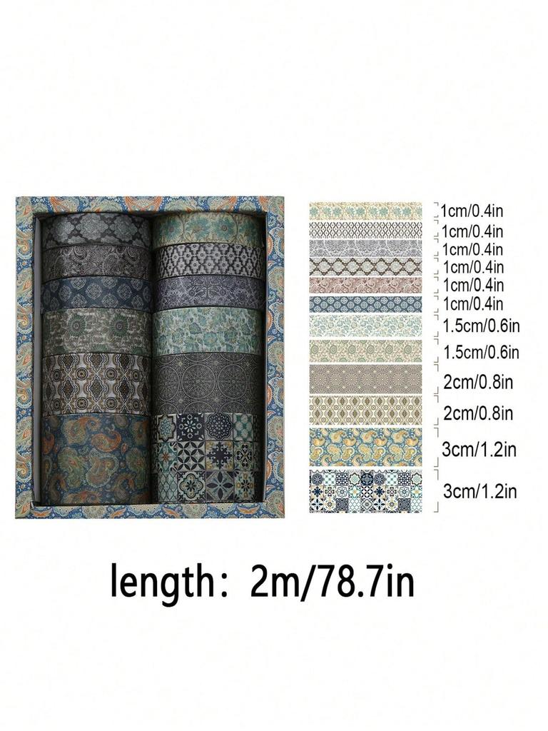 12 rolls/box Retro Landscape Washi Tape Creative Floral Mountain Crane Design Sticker Rolls Scrapbook Gift Wrapping