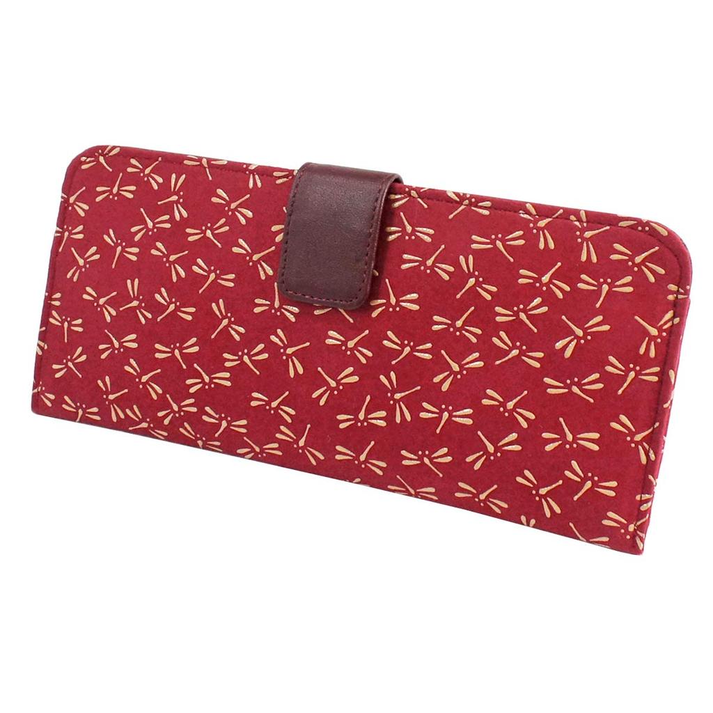 Indenya Inden Long Wallet, Large, Thin Deerskin, Red with White Lacquer, Dragonfly Pattern, 2107-13-008