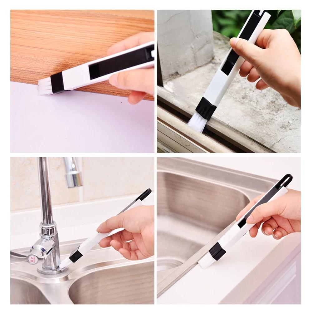 2pcs Multifunctional 2-in-1 Kitchen&Bathroom Cleaning Brush with Broom - Portable Crevice and Corner Dust Remover,Suitable for Doors,Windows,Keyboards