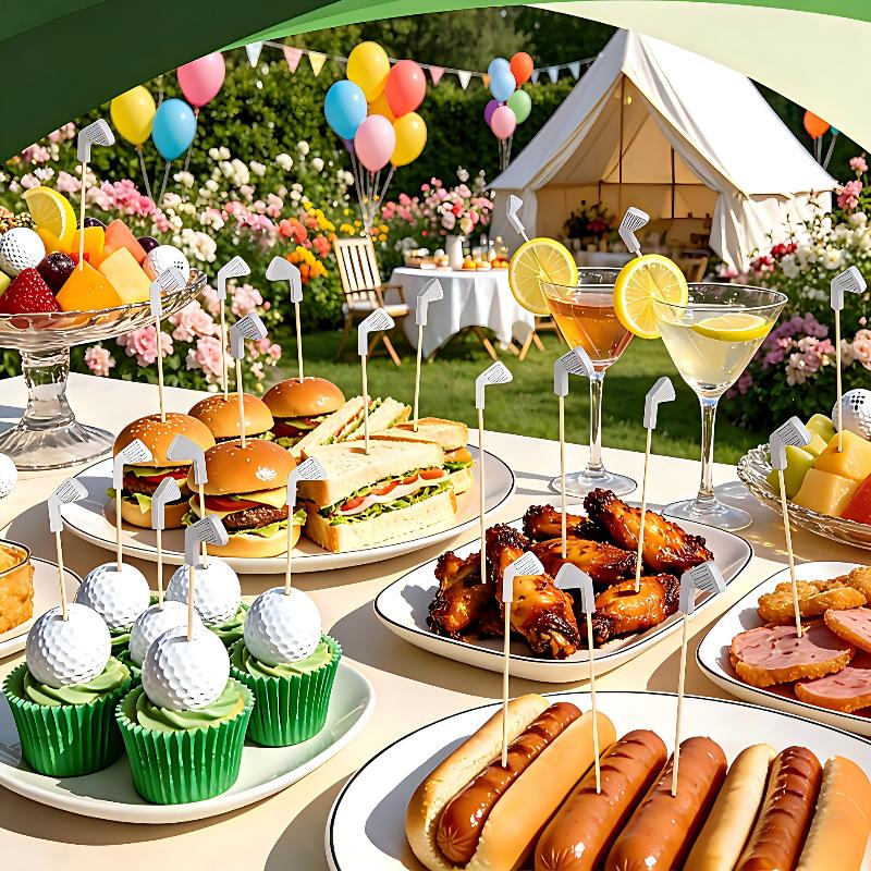 Golf Cocktail Picks, 4.7 In Fancy Toothpicks For Appetizers, Wooden Fruit Skewers Bamboo Food Sticks For Sandwich, Masters Golf