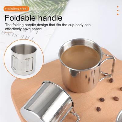 250/350/500ML  Camping Cup Portable Carabiner S Outdoor Water  Mug with Foldable Handle Kitchen DrinkwareStainless Steel