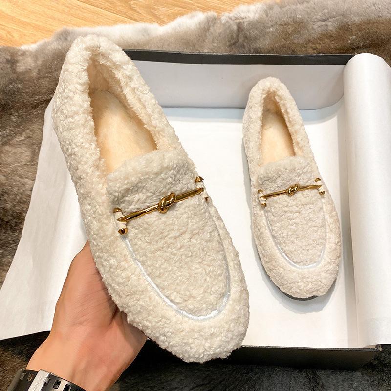 

Туфли дуду женские осенне-зимние универсальные на одном педале бархатные из овечьей шерсти хлопка на плоской подошве шерстяные туфли большого размера женская обувь 40-43 34 белый