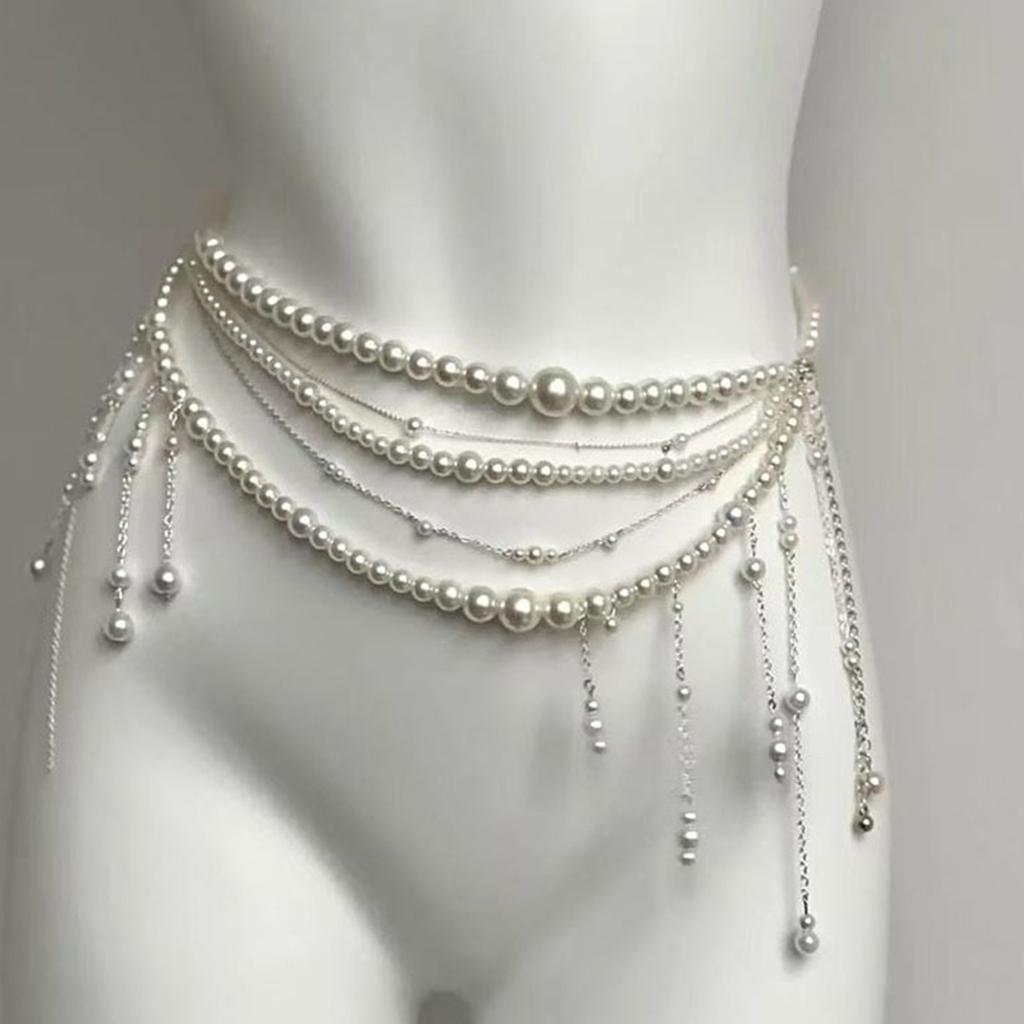 Elegant Tassel Floral Pearl Layered Waist Chain Multilayer Body Chain Decorative Belly Decor for Fashion Forward Women