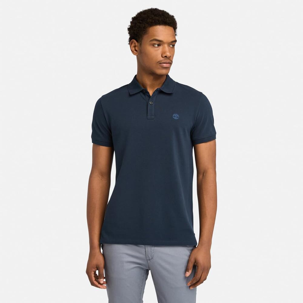 Timberland Men's Short Sleeve Logo Polo Shirt, Dark Sapphire-Dark Denim, XL, TB0A2EPMZ021