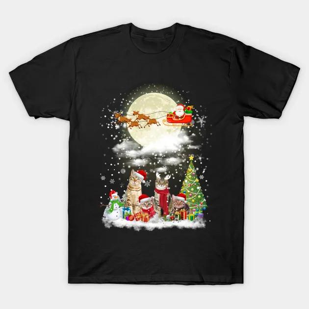 Cute Cats Merry Christmas Unisex TShirt Short Sleeve Casual 100 Cotton ONeck Summer Mens Tshirt Size S3XL
