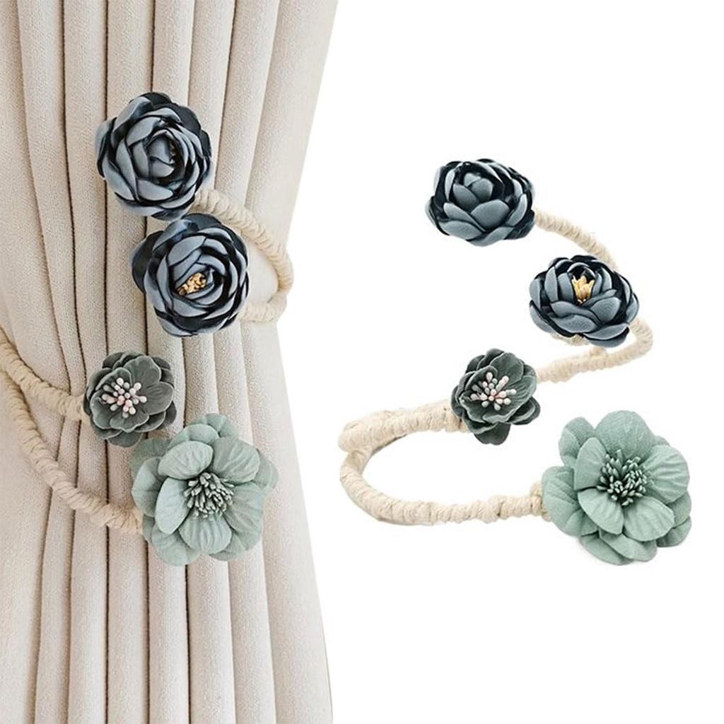 Rose Flower Curtain Tieback No Drill Hooks Creative Living Room Window Rope Tie Flower Curtain Holdbacks for Home Decor