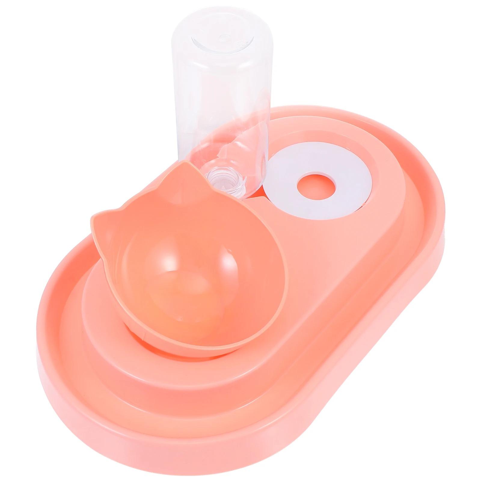 

Миска для собак с подставкой Автоматический диспенсер для хранения воды Миска для корма для домашних животных и кошек 2-в-1 Брызгозащищенный контейнер для воды Приподнятый съемный розовый