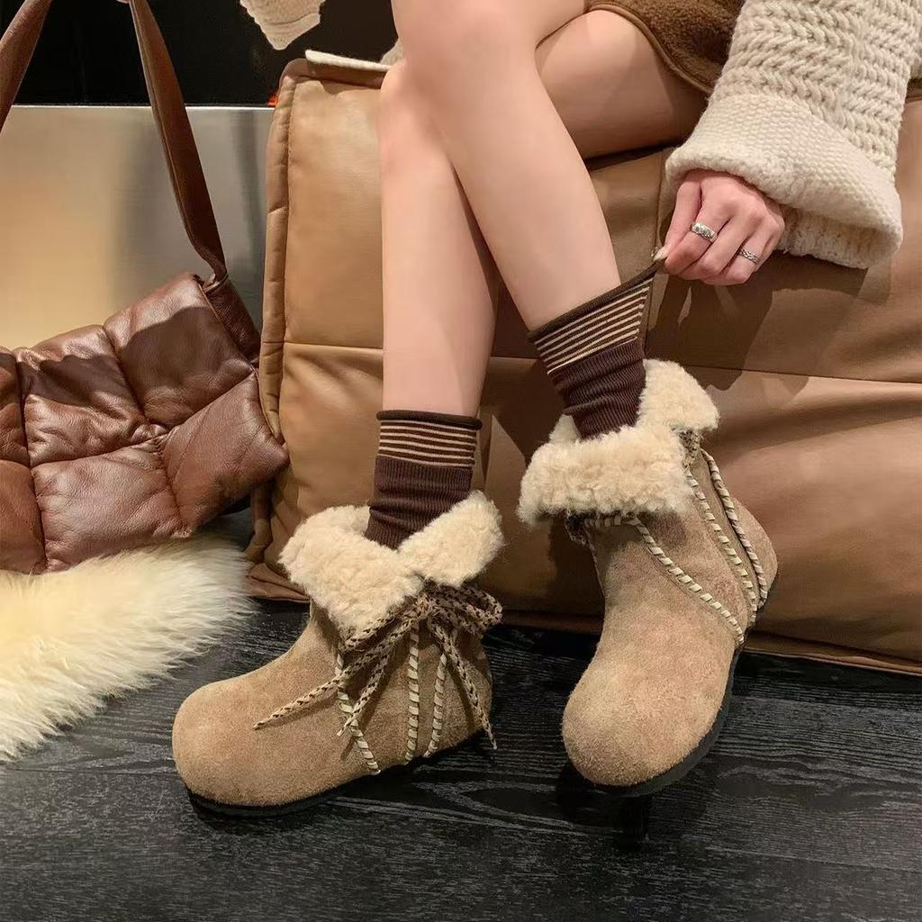 Small inner height increase snow boots winter new fur integrated warm cotton boots two wear Birkenstocks