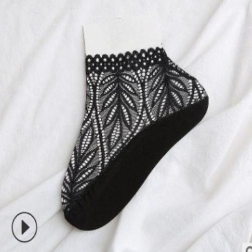 Lace socks women s boat socks summer cotton bottom mesh thin boat socks breathable solid color One Size