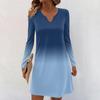 Women's Long-sleeved Casual Midi Dresses V-Neck Print  Casual Dress