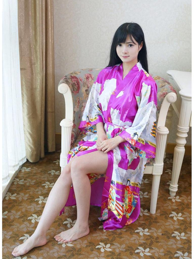 Women's Summer Silk-Feel Cardigan Pajama Robe - Long, Lightweight, Sexy Bathrobe