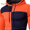 Men Fall Winter Hoodie Colorblock Drawstring Long Sleeves Big Pocket Hooded Retro Thin Loose School Daily Wear Casual Sport Top