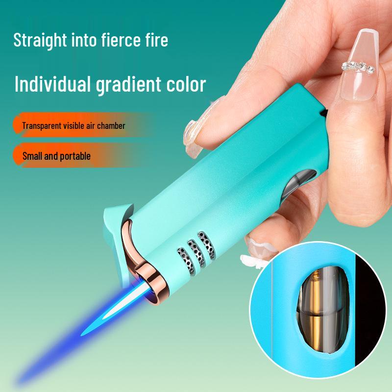 Stylish Windproof Direct Flame Gas Lighter with Visual Fuel Gauge and Gradient Design – Ideal Gift for Him