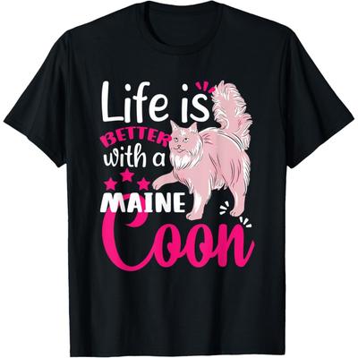 Das Leben ist besser mit einem Maine Coon Katzenliebhaber T-Shirt für Männer Frauen