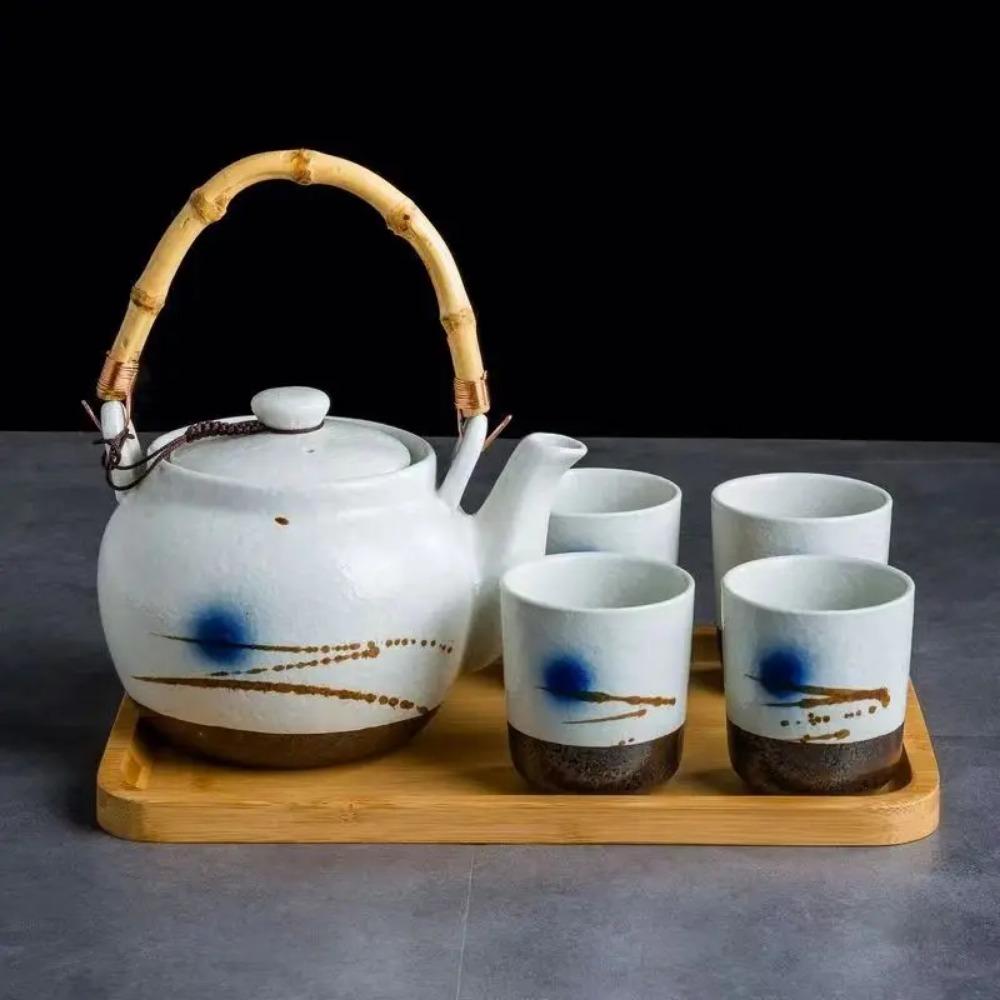 Yamada Japanischer Stil Handbemalt Unterglasurfarbiges Teekannen-Set mit Kanne und Tassen Teeset Erntedankfest