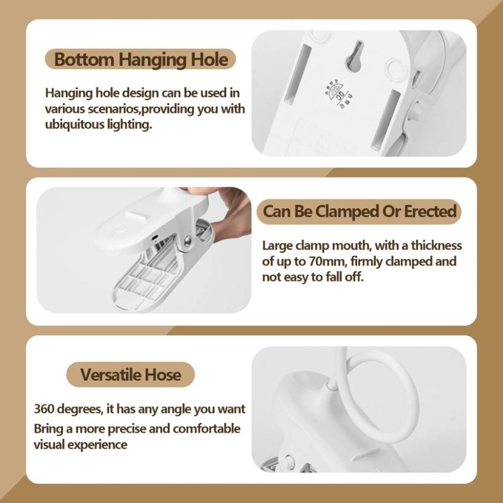 Flexible Bedroom Table Lamp Touch Dimming Reading Lamp with Clip Clamp Night Light School/Office