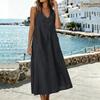 Sleeveless V Neck Midi Dress with Pockets Loose Fit Casual A Line Dress for Women Lightweight Summer Sundress