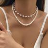 Layered Heart Diamond Necklace with Beads and Imitation Pearls - Women's European Multi-Layer Jewelry