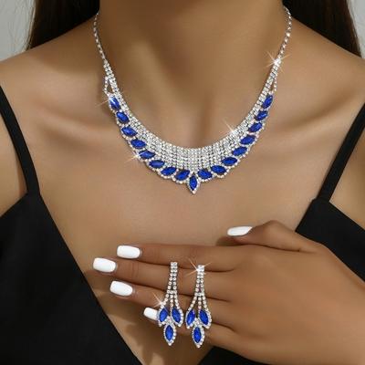 Meier Super Sparkling Full Diamond Necklace and Earrings Suit Bridal Jewelry Two-piece Set